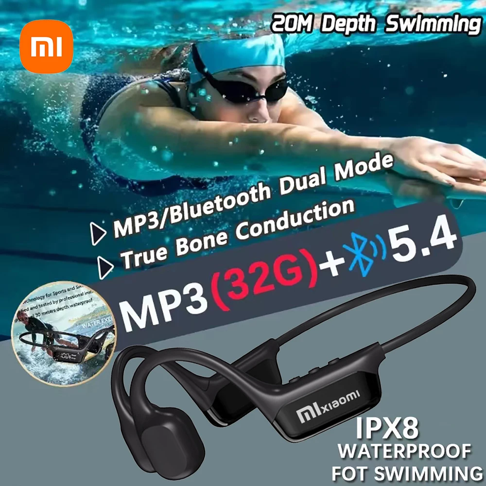 Xiaomi Bone Conduction Earphones Bluetooth Wireless IPX8 Waterproof Swimming MP3 Player Hifi Stereo Headphone with Mic Headset 