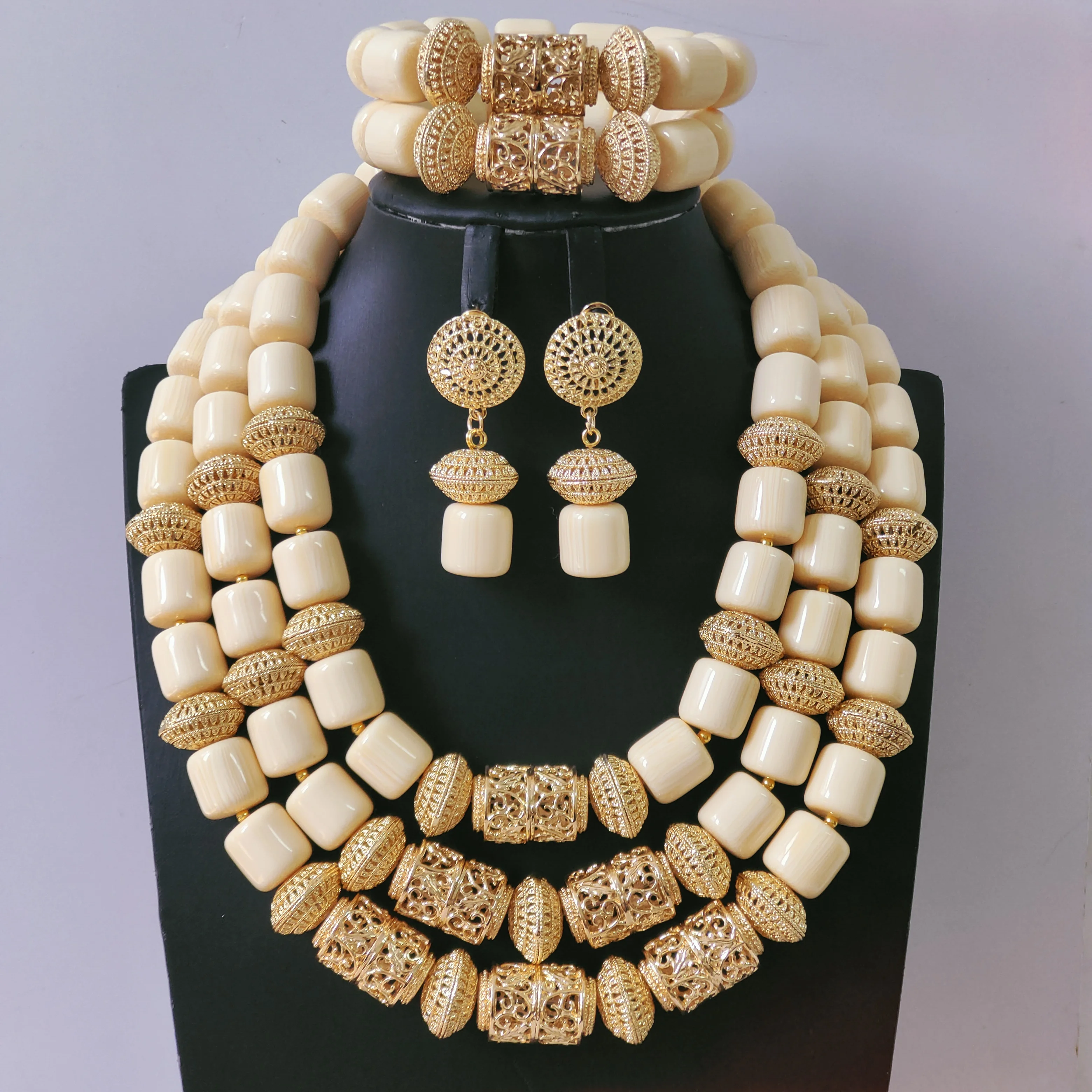 White Artificial Coral Bead African Jewelry Set Nigerian Wedding