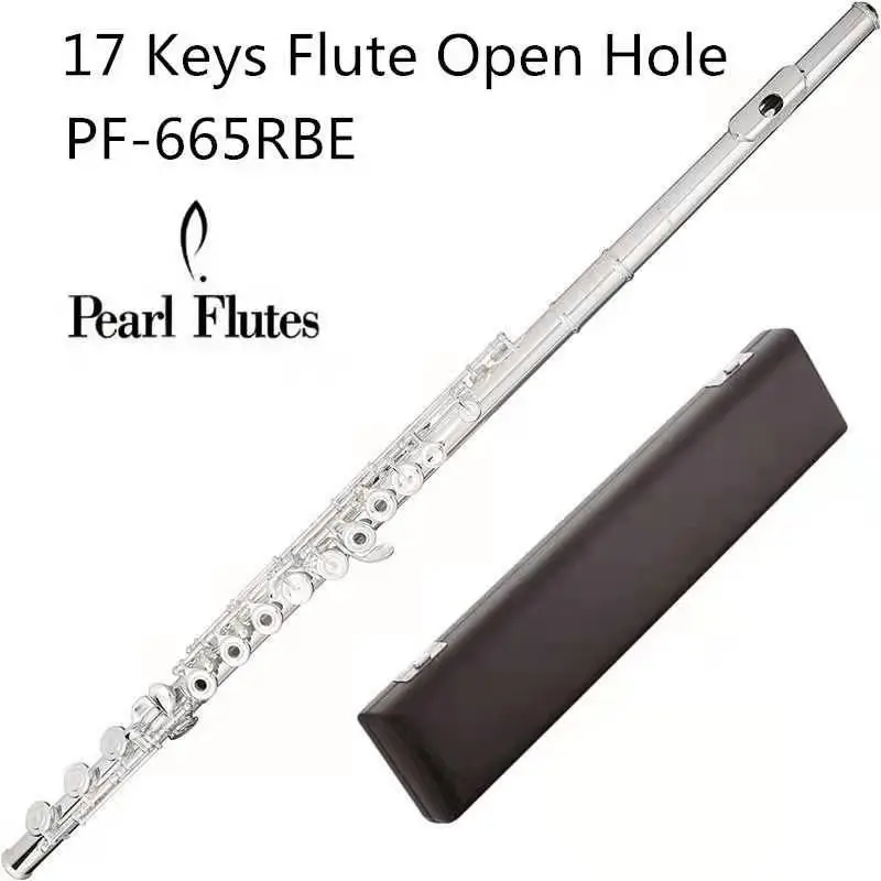 Original Japan Pearl Quantz PF- 665RBE Flute High Quality Silver Plated 17 Keys Flute Open Hole E-Mech Flute Musical Instrument