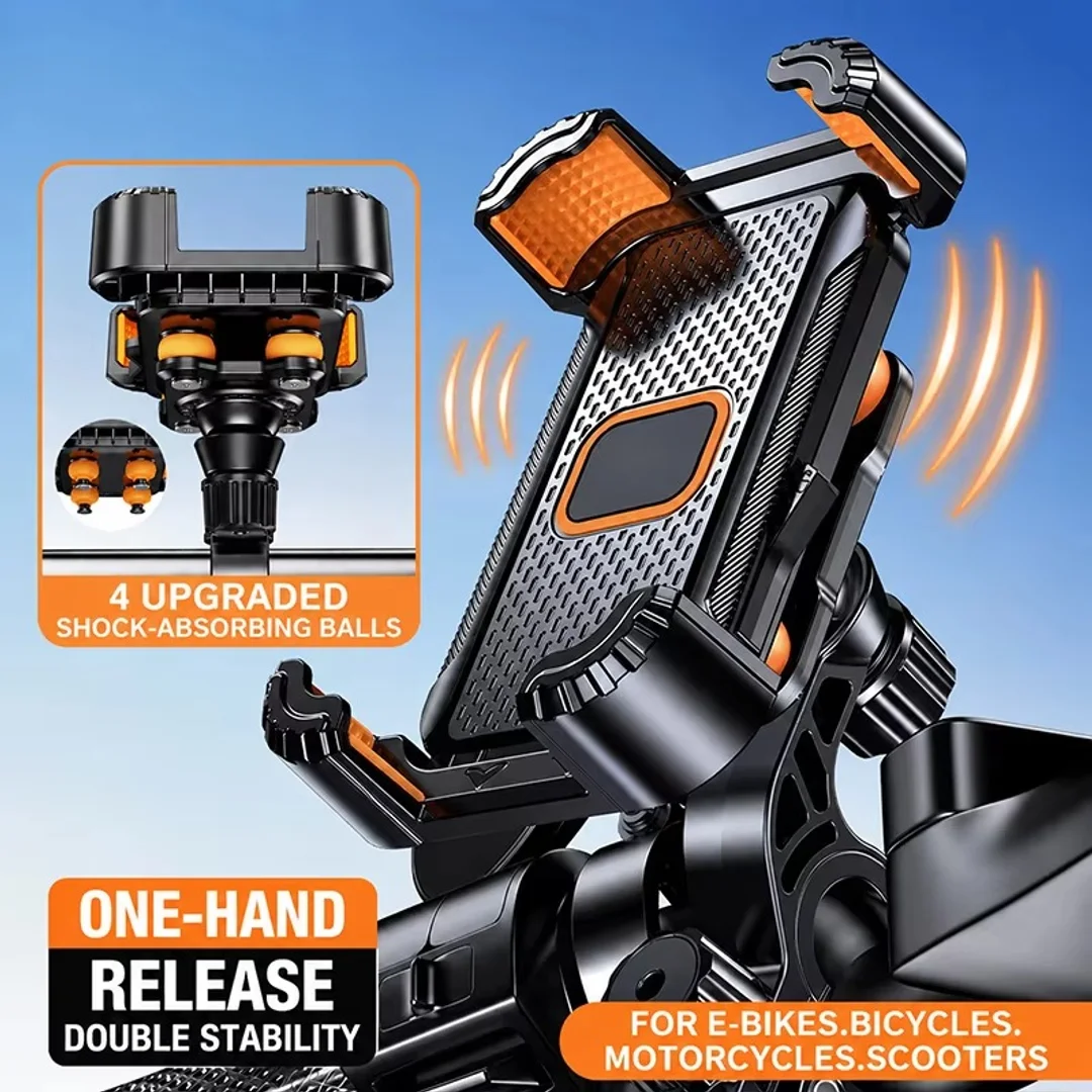 Shock Absorbing Motorcycle Phone Mount 360° Rotatable Bike Phone Holder Fit 4.7-7.2 Inch Smartphone Bracket