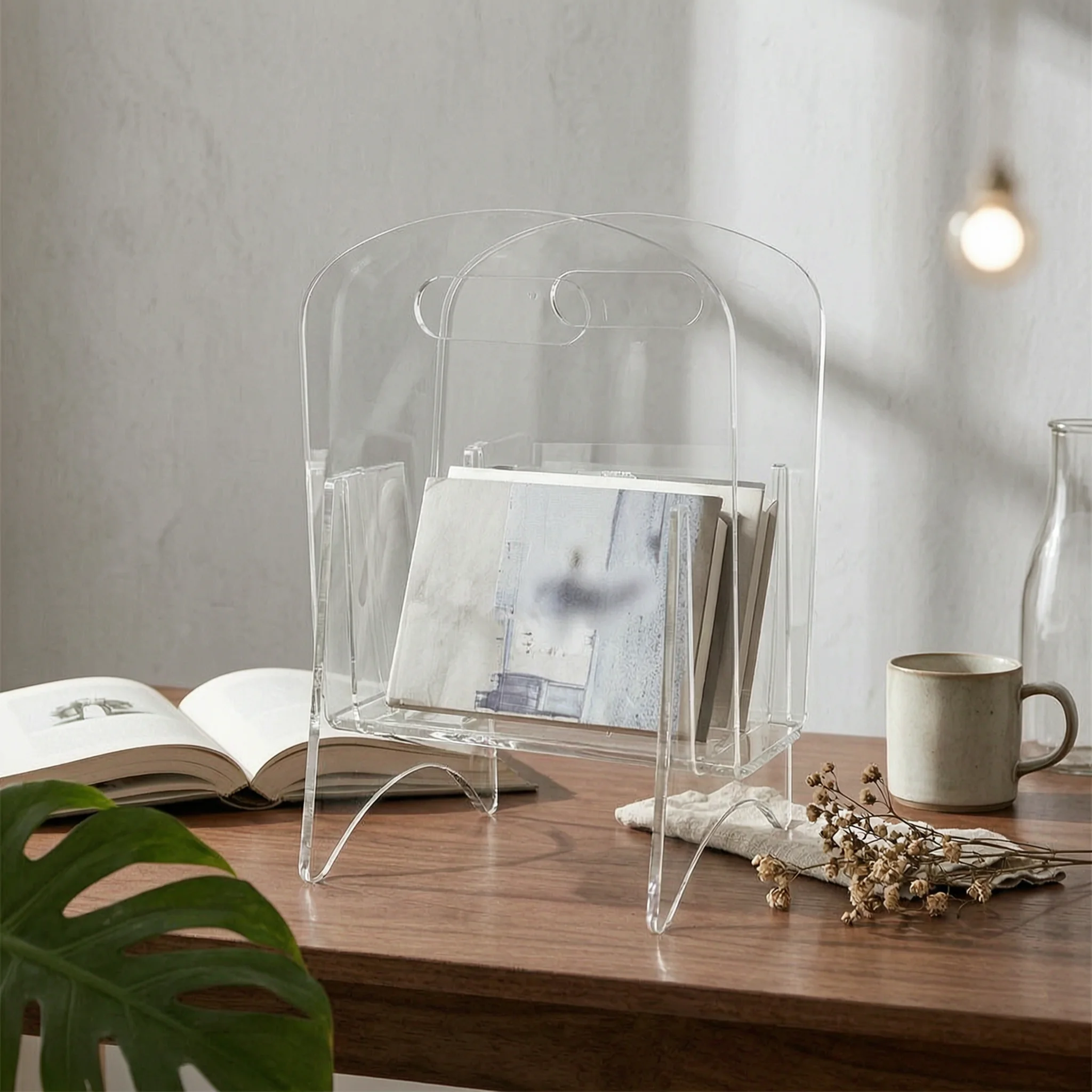 Acrylic Magazine Rack Glossy Finish Magazine Rack Tabletop Display Stand Handle Slot Book Stand Vertical