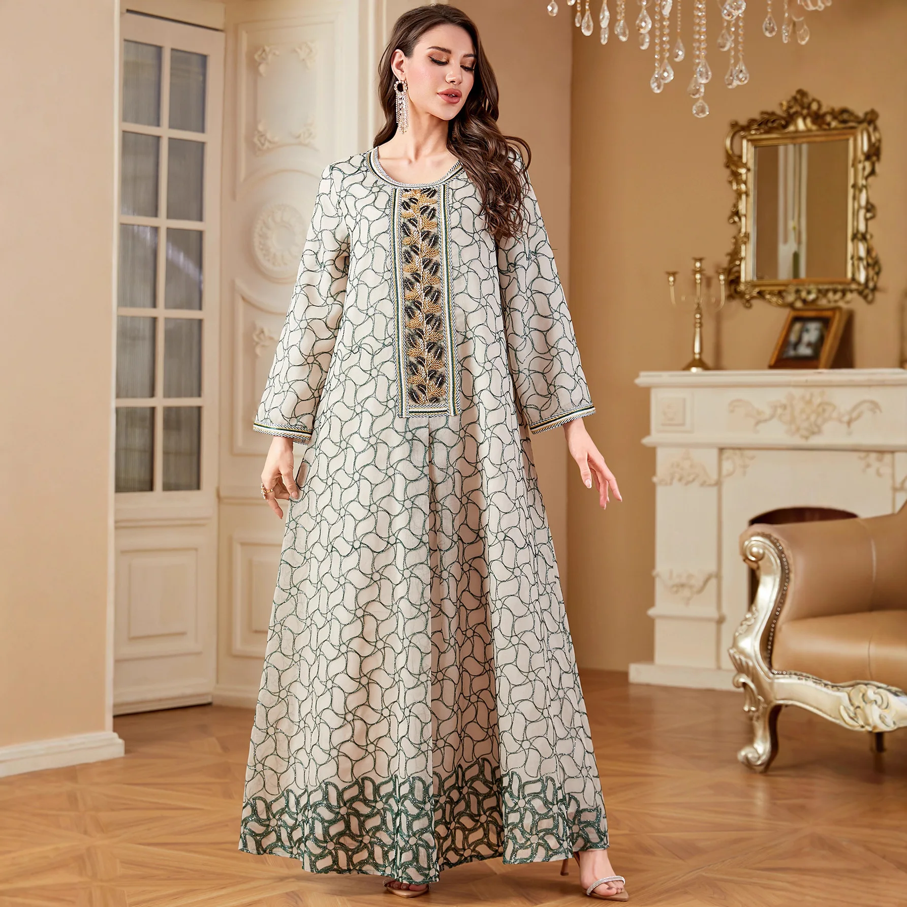 イード・アバヤ 女性用パーティードレス 刺繍入りジャラビーヤ ムスリム ドバイ ロングドレス ラマダン モロッコ 礼拝用カフタン ローブ アバヤ 2026