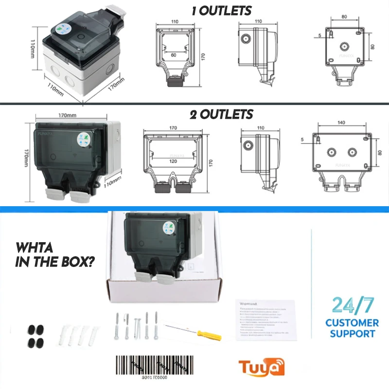 Tuya Power IP66 Outdoor Socket AU CN ARG Wifi Smart Waterproof Socket Box Smart Wall Plug Socket with Timer Home Appliance 220V