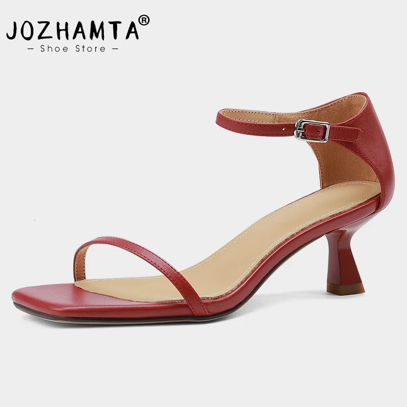 JOZHAMTA Size 33-40 Women Kitten Heel Sandals Real Leather Ankle Strap High Heels Shoes Summer 2025 Ins Party Office Lady Dress