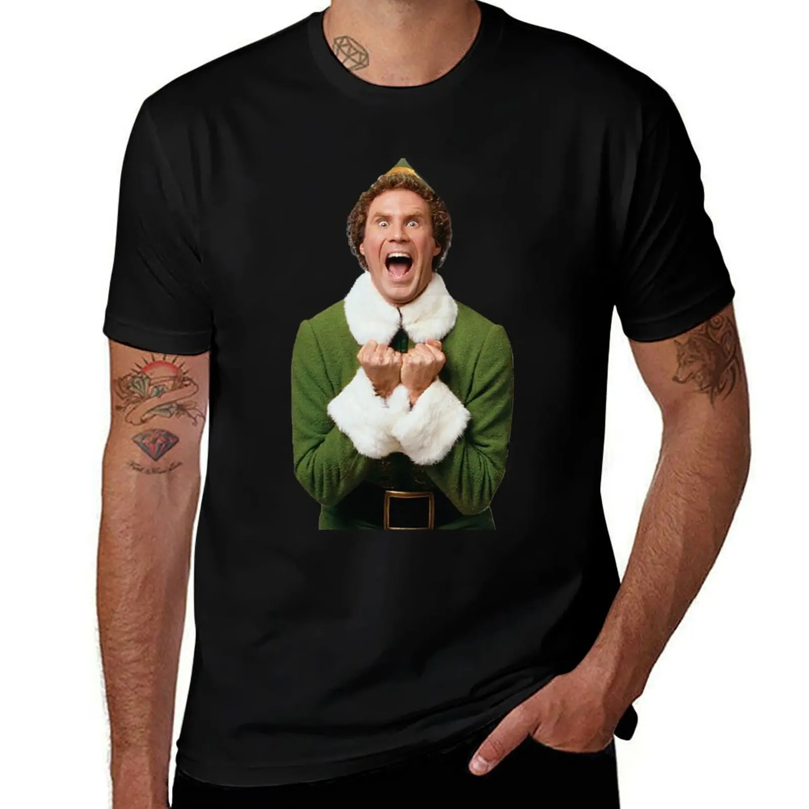 Excited Buddy the Elf Christmas T-Shirt Urban Casual Loose Fit Tee T-Shirt