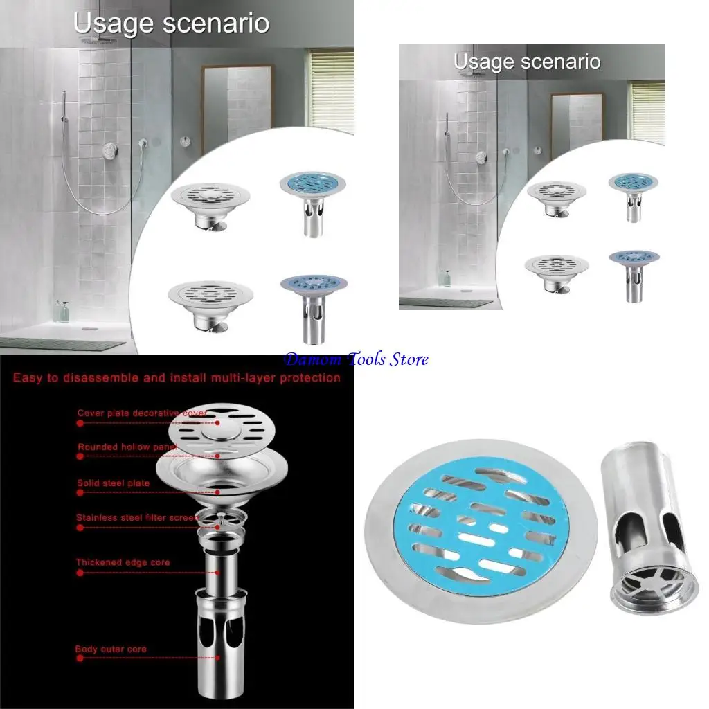 

57BE Stainless Steels Floor Drain Antiodor Drainer Shower Strainer Cover Floor Strainer Kitchen Bathroom Hardware Enduring