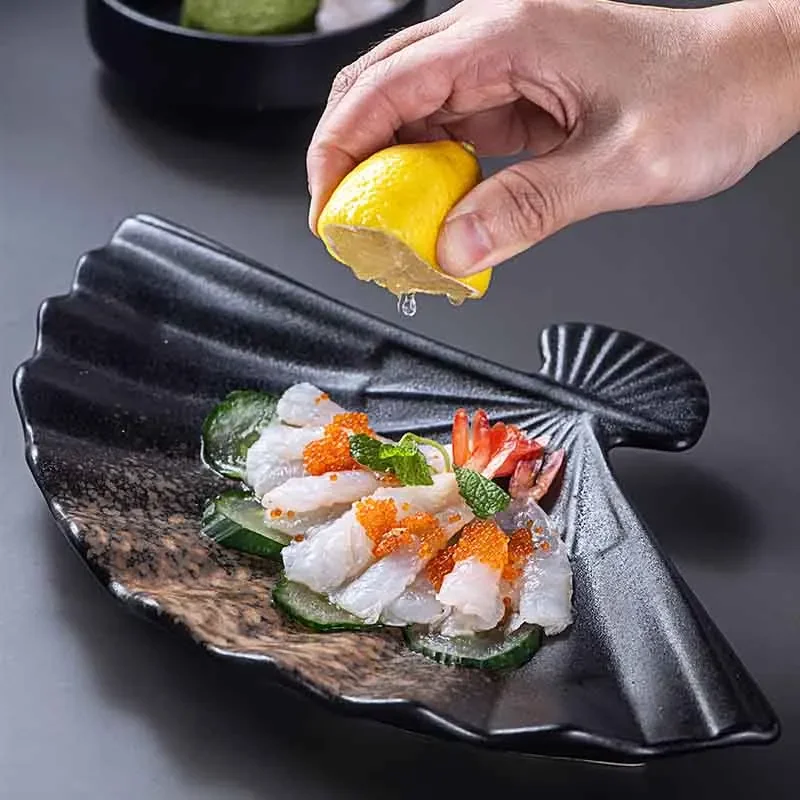 Japanese Sushi Fan Shaped Plate Creative Irregular Hotel Household Personalized Snacks Dim Sum Tableware