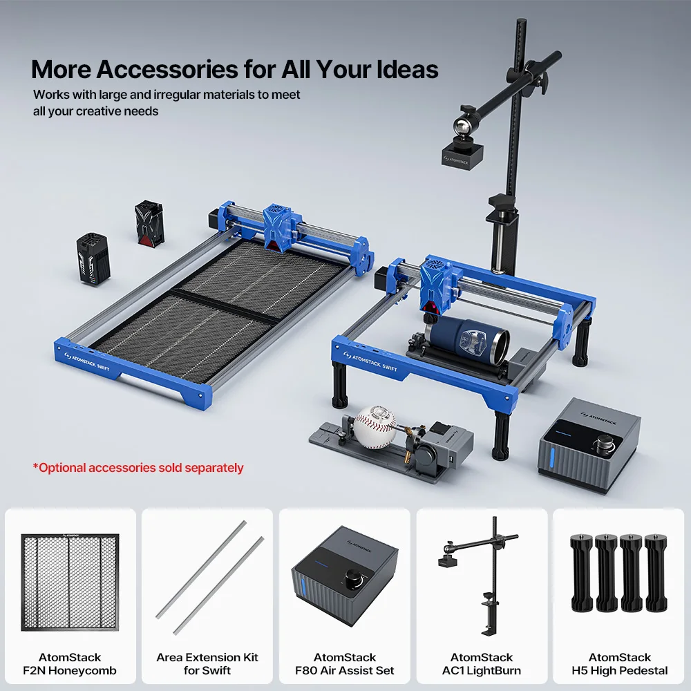 Grabador Láser AtomStack Swift de 7W, Cortador Láser de Escritorio para Madera y Metal, Máquina CNC Portátil para Bricolaje con AI y LightBurn, WiFi/USB para Aficionados y Pequeñas Empresas