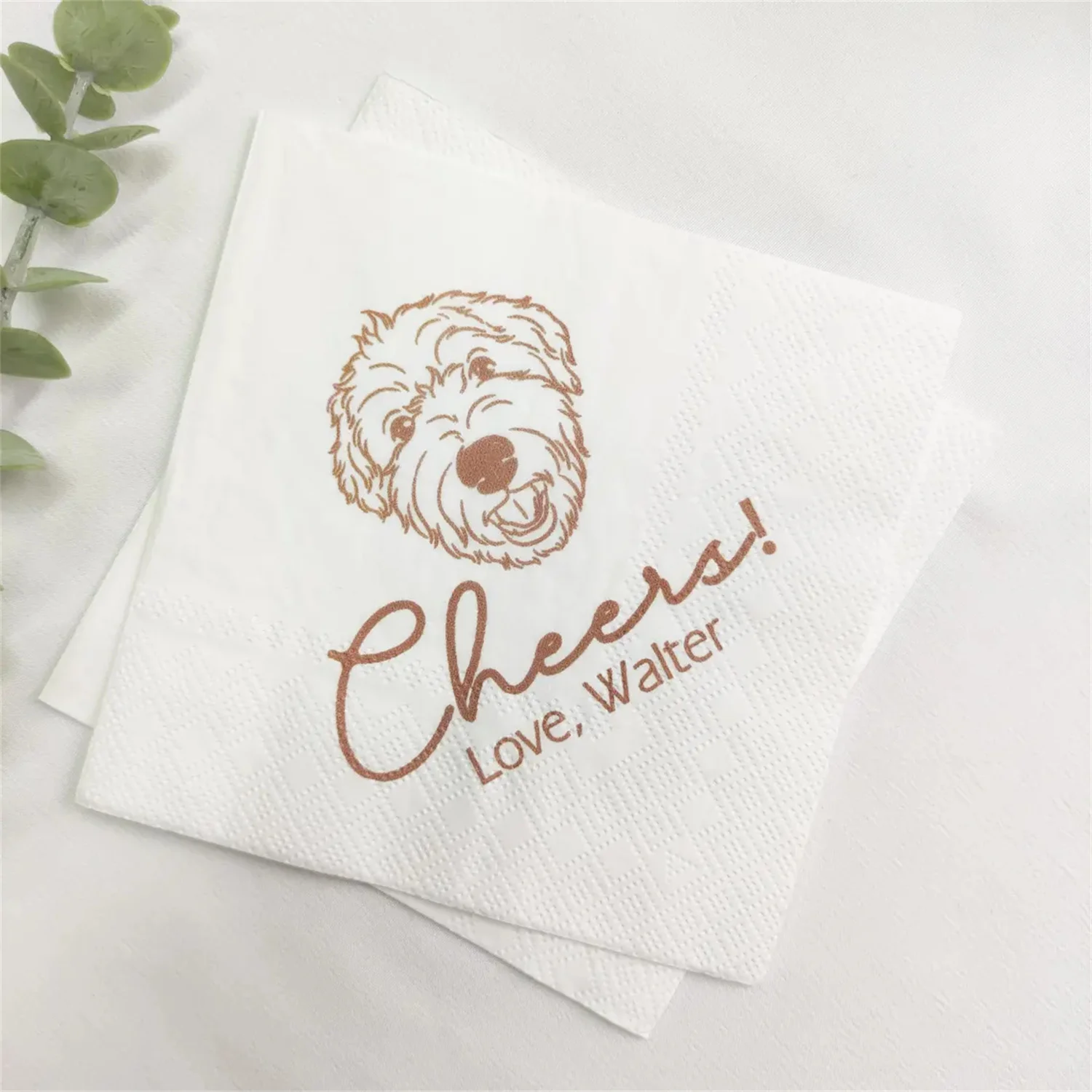 Guardanapos ilustrados personalizados para casamento de cachorro, 50 peças, chá de panela, festa de noivado, guardanapos de bar personalizados, guardanapo de casamento para animais de estimação personalizado