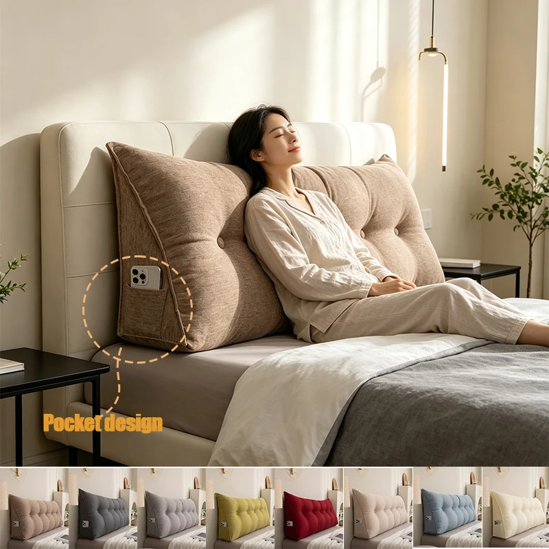 Headboard Cushion Backrest Tatami - Großes Kopfteil-Kissen, Tatami-Rückenlehne, dreieckiges Stützkissen, Lendenwirbelsäulen-Schutzkissen