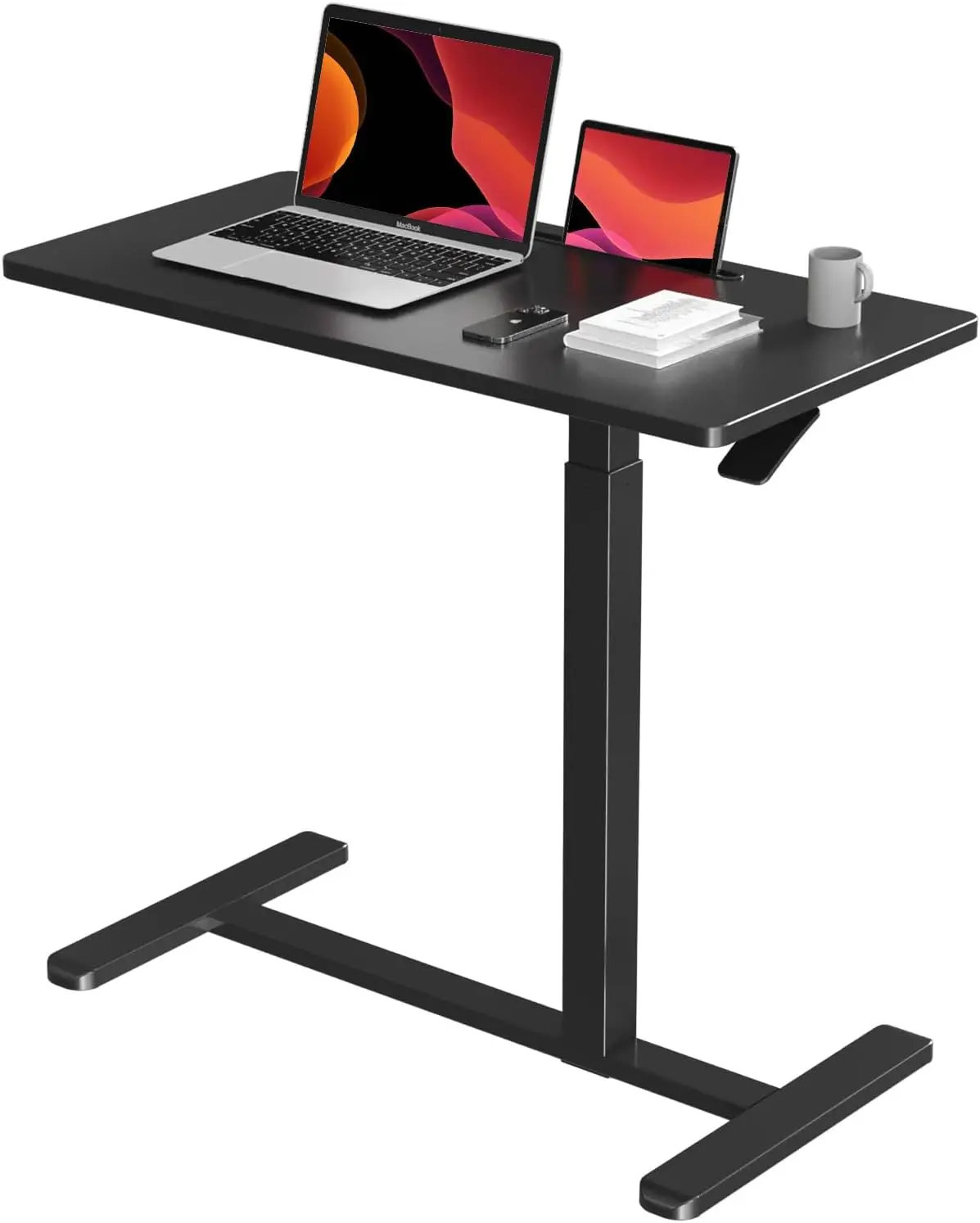 Mobile Standing Desk, Pneumatic Adjustable Rolling Desk(31.5 Inches), Portable Laptop Desk with Wheels, Overbed Bedside Table La