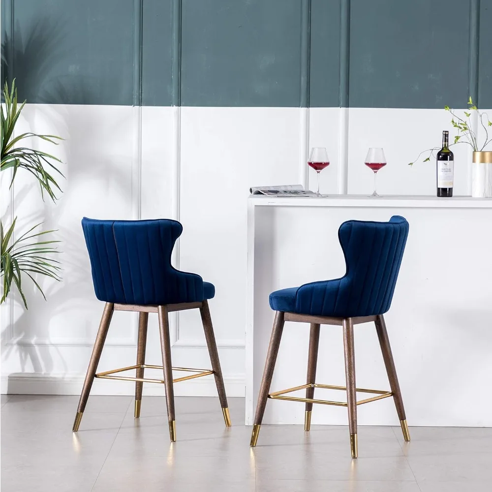 Leland Fabric Upholstered Counter Height Wingback Stools, Set Of 2, Blue