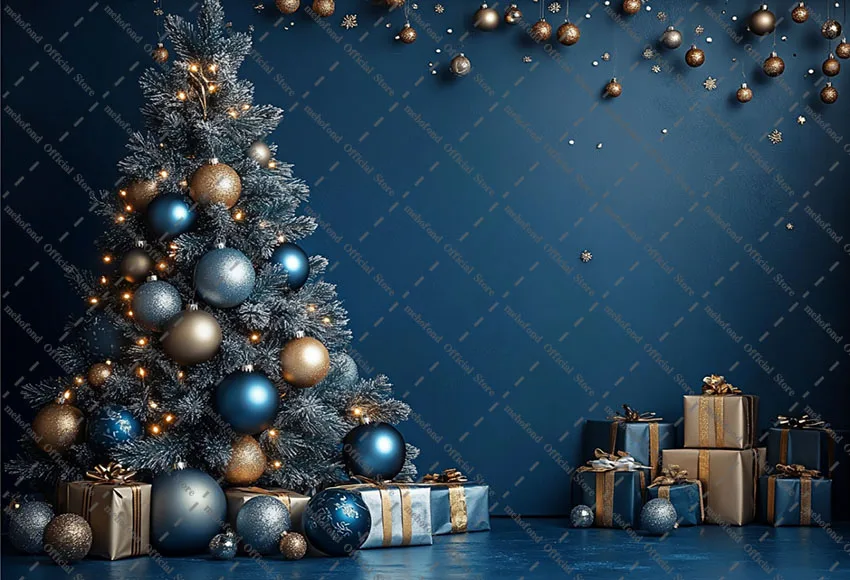 Mehofond التصوير خلفية عيد الميلاد خمر لوحة زرقاء جدار هدية شجرة عيد الميلاد طفل الأسرة صورة ديكور خلفية استوديو الصور