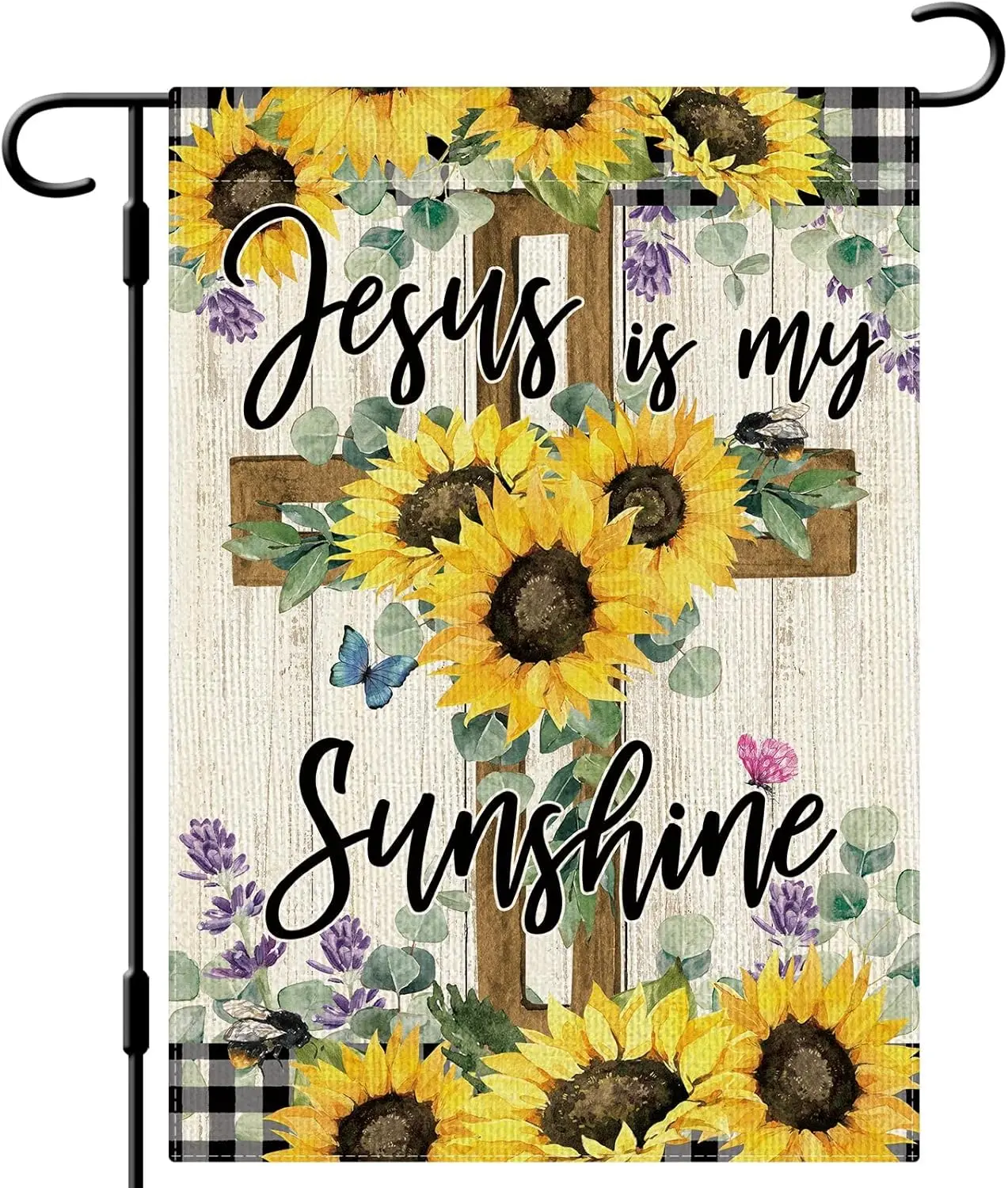 DLZDN Jesus Is My Sunshine Garden Flag Summer Sunflower Garden Flag 12x18 Inch Double Sided Burlap Jesus Christ Cross Yard Flag