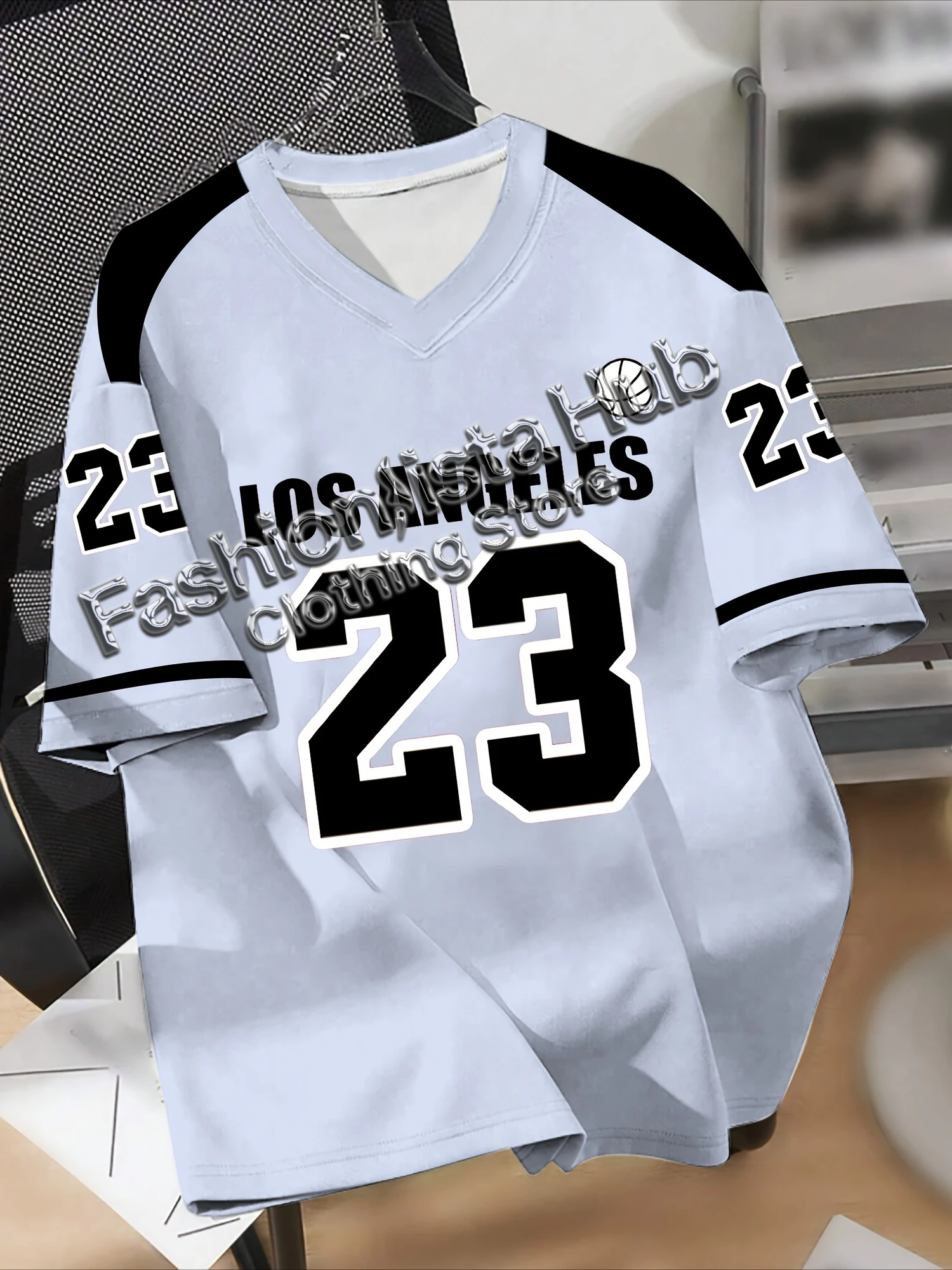 

Men's Los Angeles 23 Basketball Jersey V-neck Short-sleeved Casual and Sports T-shirt with Digital Print