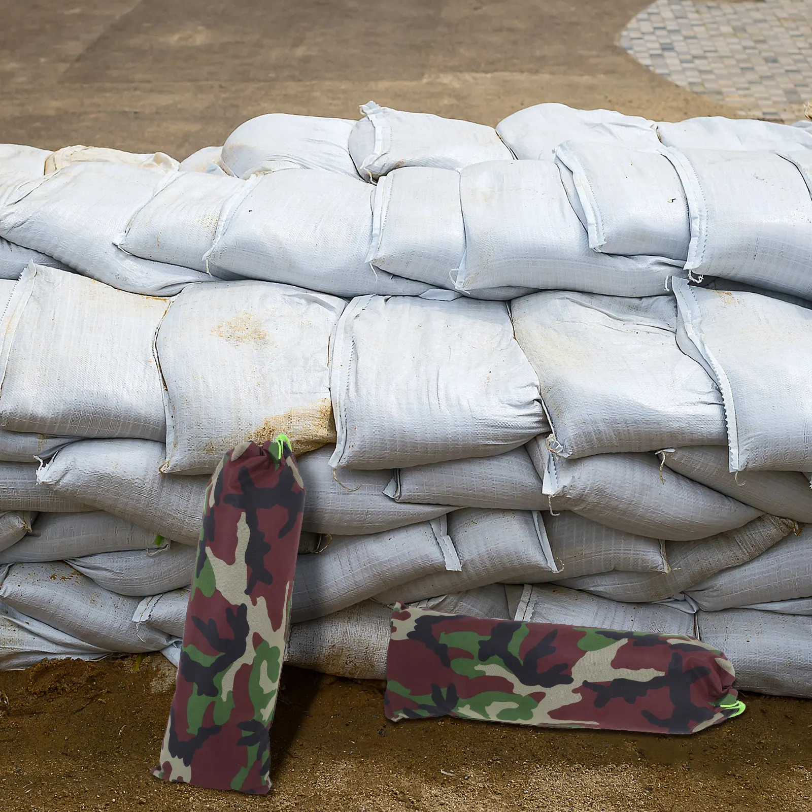 Flood Barrier Bag - 2개입, 침수 방지용 모래 주머니, 위장