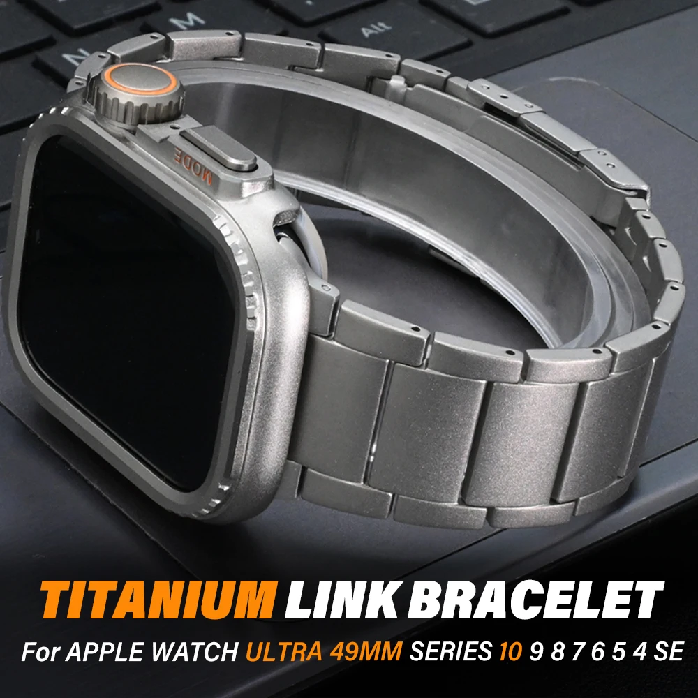 

MEN Titanium Link Bracelet for Apple Watch 49mm 46mm 45mm 44mm Luxury Titanium Band for Iwatch Ultra 1/2 Series 10 9 8 7 6 5 SE