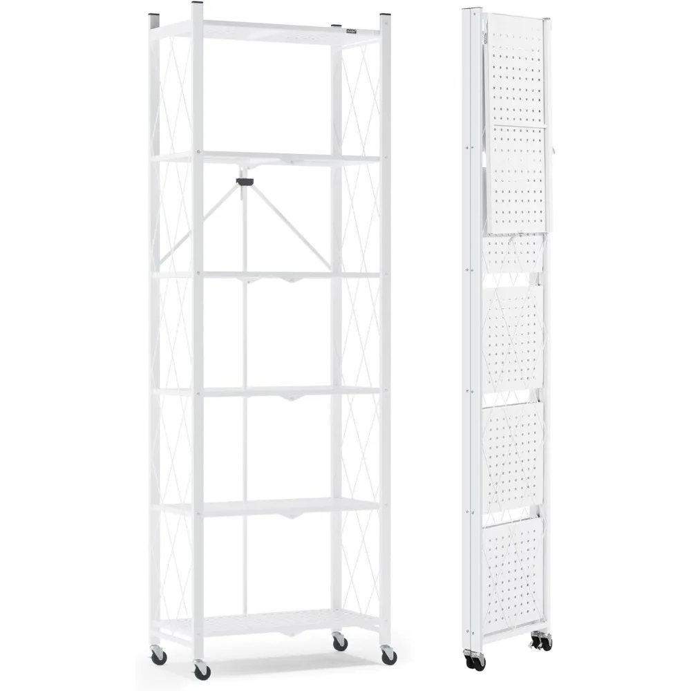 73.6 Inch Folding Bookshelf, 6 Tier Metal Bookcase and Bookshelves, Tall Shelves for Living Room Office Bedroom