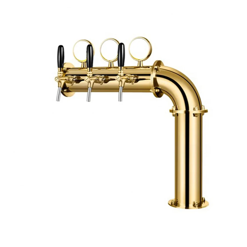 L Type Bronze/Gold/Silver Color Coffee Tower With 3 Faucets Beer Column
