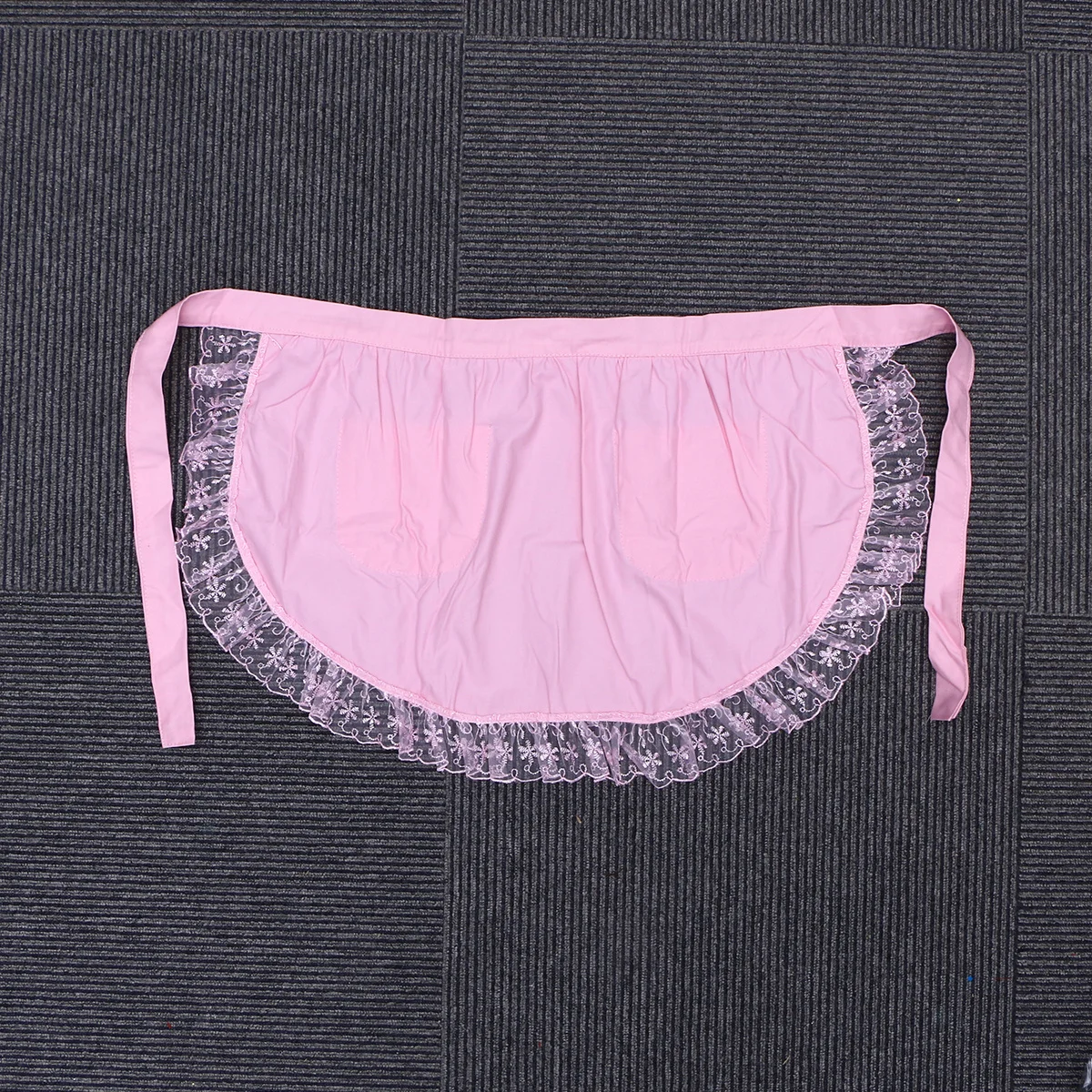 

Short Lace Apron For Maid Waitress Cotton Waist Apron Pockets Waterproof Stain Resistant Cooking Bakery Cafe Hotel Use Pink