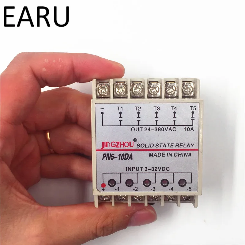 St5-5dd 10DA 5 Channel Din Rail SSR Quintuplicate Five input 3~32VDC Output 24~380VAC Single Phase DC Solid State Relay 10A PLC