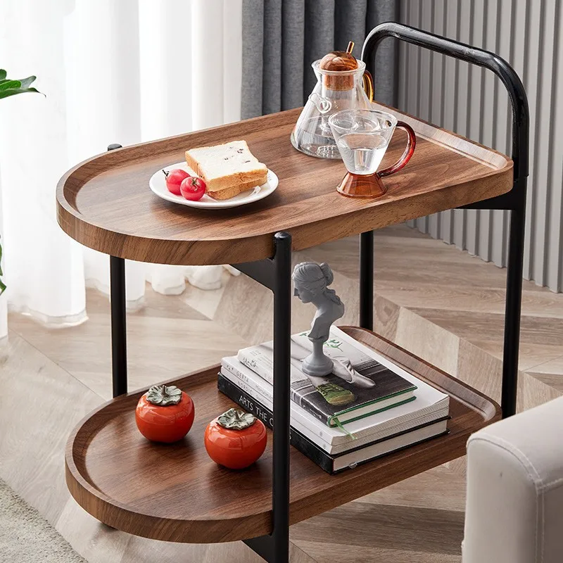 

Nordic Corner Table Movable Small Tea Table Simple Wheel Walnut Solid Wood Trolley Bedside Table Furniture Coffee Table Tray