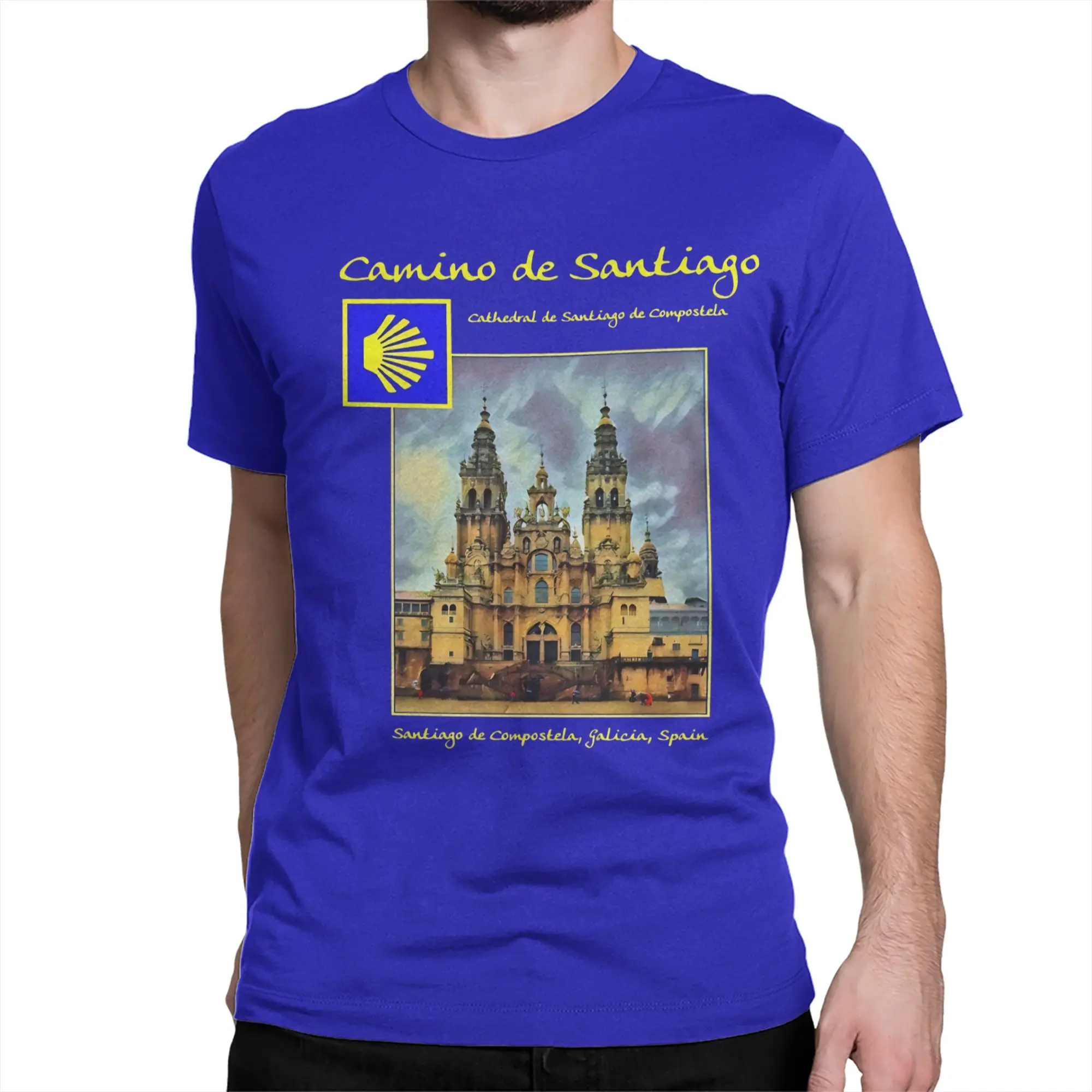 Men Cathedral de Santiago de Compostela Camino de Santiago T Shirt  Pure Cotton Clothing Round Collar Tee Shirt Classic T-Shirt