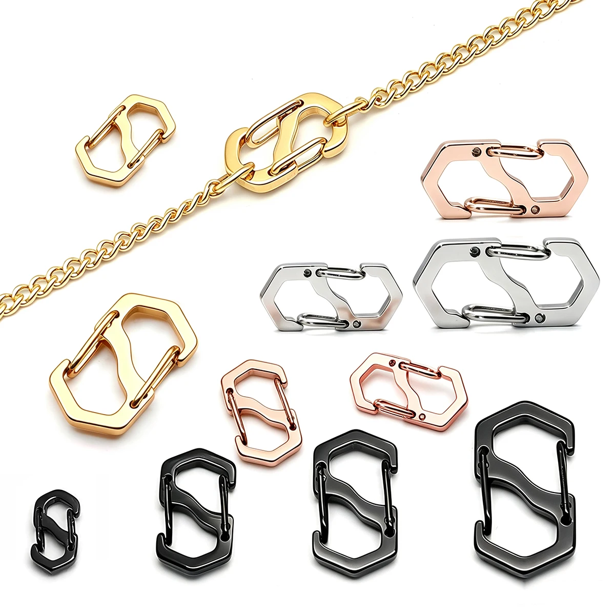 3-5 Stück Edelstahl-S-Karabinerhaken mit Federverschluss für Halsketten, Armbänder und DIY-Schmuckherstellung. – Detail 2