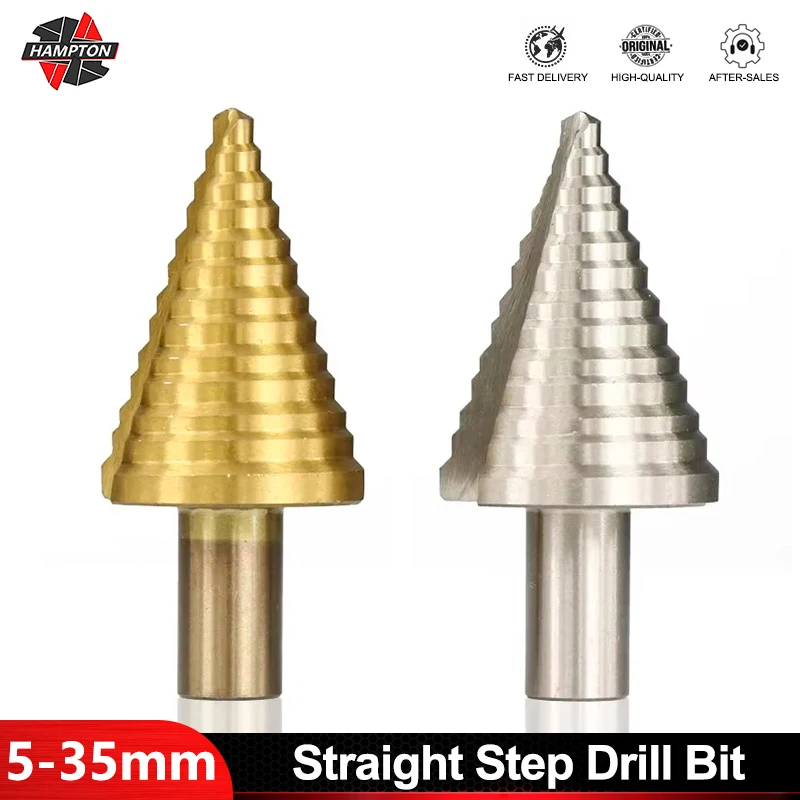 

HAMPTON Step Drill Bit 1pc 5-35mm HSS Step Cone Drill Titantium Coated Hole Cutter Ladder Drill For Woodworking Pagoda Drill