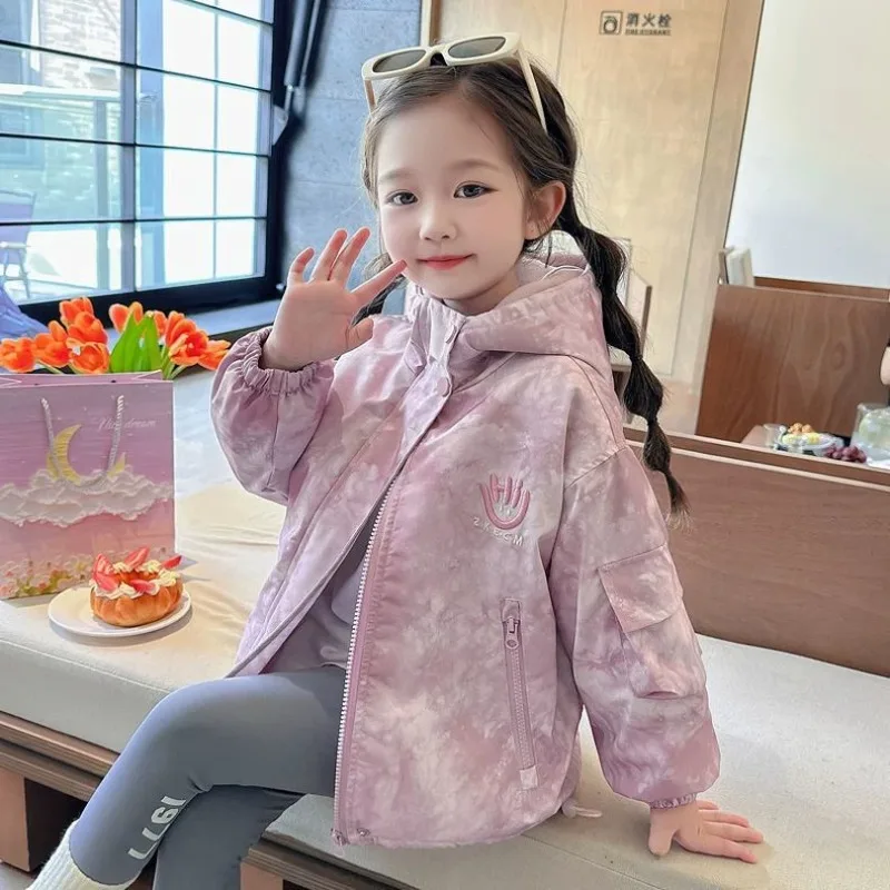 Kids Jacket New Autumn Windbreaker Coat For Girls Hooded Outerwear Plus Velvet Warm Winter Clothes for teenagers