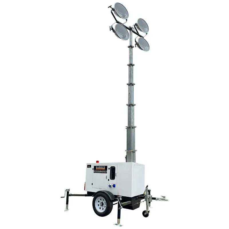 Lumind Mobile Lighting Tower 7m 4*1000W LED Light Diesel Light Tower Generator Construction Emergency Work Lamp