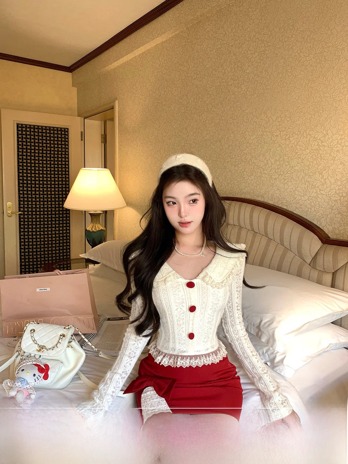 

Романтический комплект Muse с кружевной отделкой и юбкой для женщин, повседневная модная длинная зимняя одежда на пуговицах Ele Sle