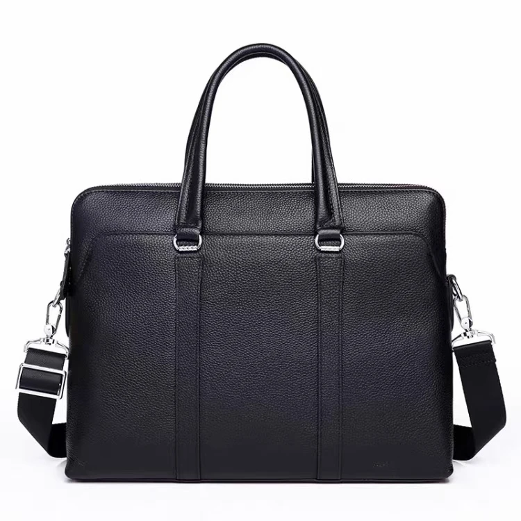 Double Zipper Leather Briefcase Business Luxury Handbag Multi-compartment Large Capacity Cross-body Bag Practical Office Bag