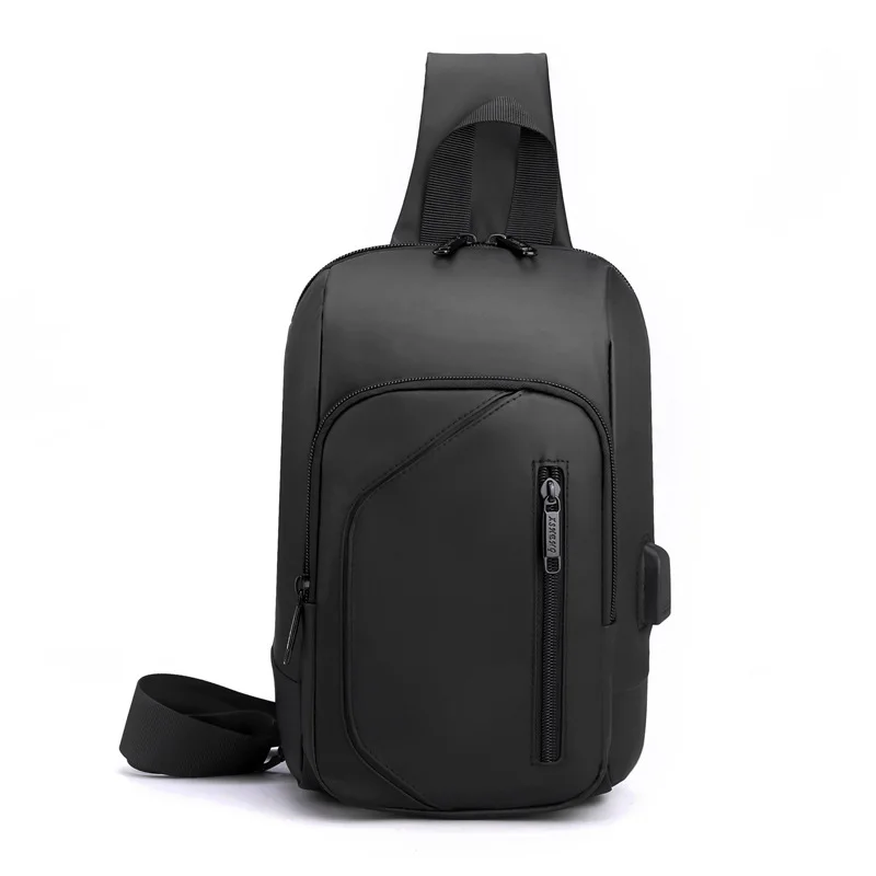 Men\'s Waterproof USB Oxford Crossbody Bag  Chest Bag for Male Sport Shoulder Sling Bag Multifunction Short Travel Messenger Pack