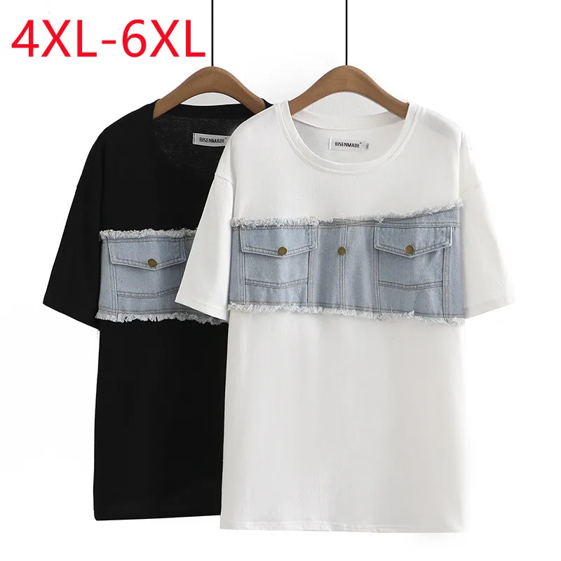 New 2023 Ladies Spring Summer Plus Size Tops For Women Large Size Short Sleeve O-neck  Black T-shirt 4XL 5XL 6XL