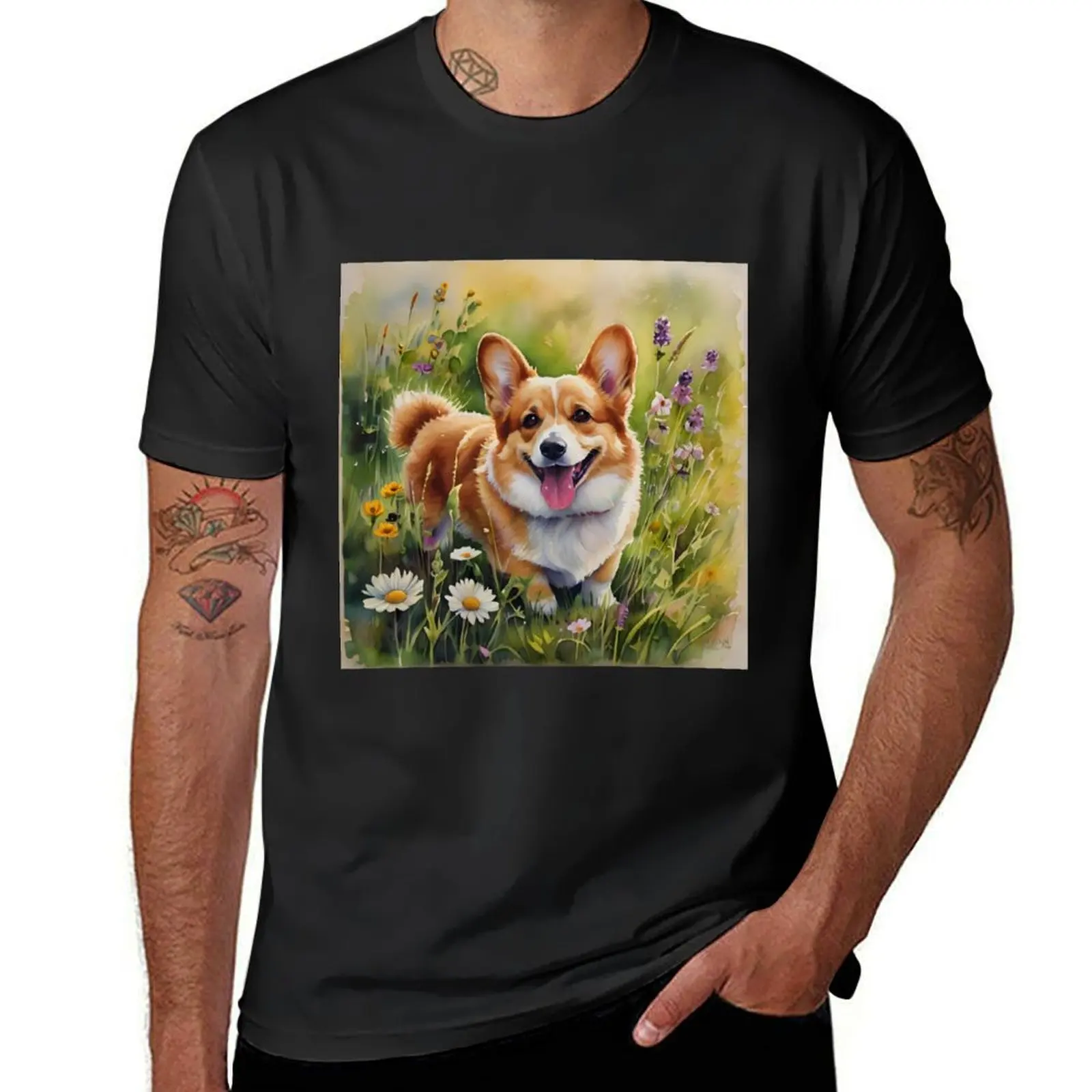 Corgi In The Meadows T-Shirt animal prinfor boys kawaii clothes tops mens funny t shirts