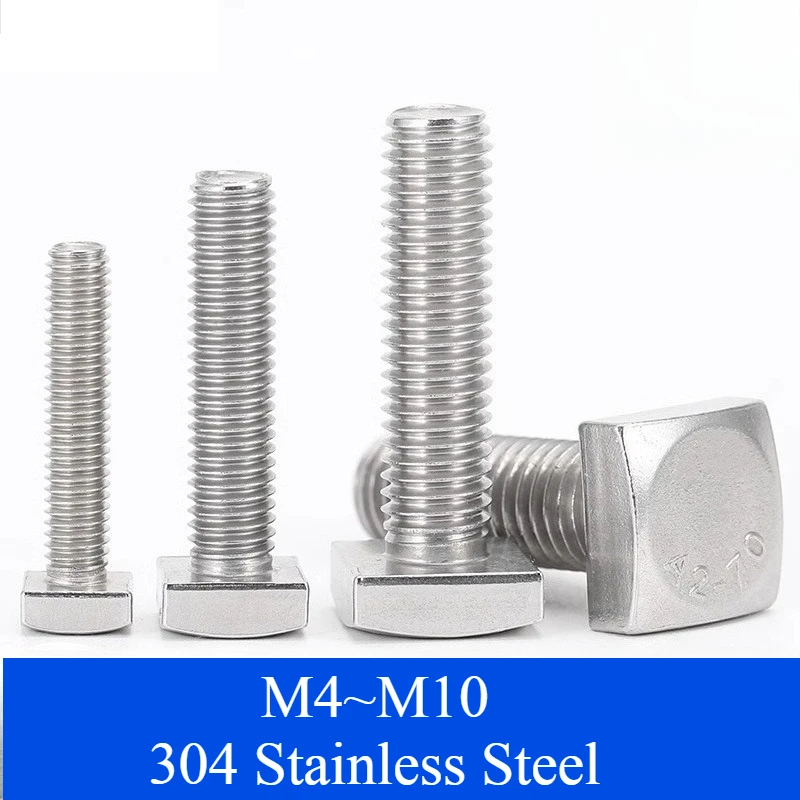M4 M5 M6 M8 M10 M12 304 A2 Stainless Steel Square Head Screws Foursquare Quadrate Shape Type Head Machine Bolt GB35