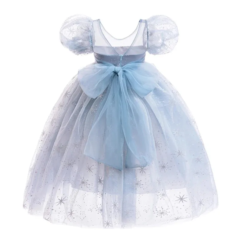 Gaun Putri Anak Perempuan Elsa Cosplay Ikatan Simpul Kepingan Salju Kostum Ratu Salju Gaun Pesta Bermain Peran Pesta Ulang Tahun Karnaval Anak-anak