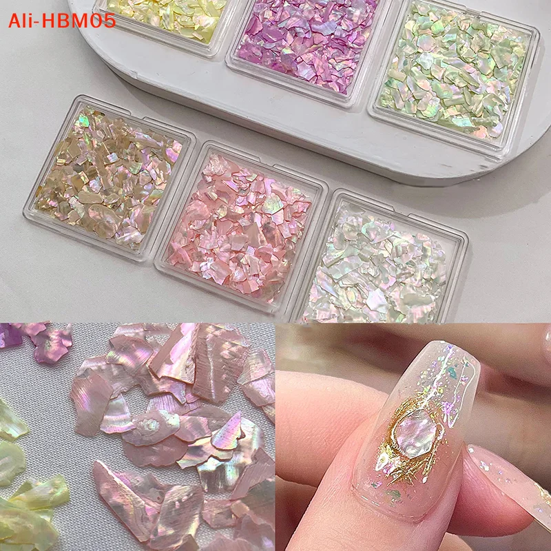 (HB05)1Box Aurora Shell Flake Abalone Nails Charms Natural Irregular Slice Shell Stone Sequins Manicure Art Decoration Salon