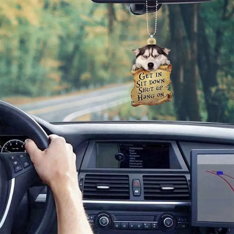 Dog Car Pendant Angel Wing Dog Pendant Cute Dog Hang Decorations 2D Acrylic Pendant For Car Rearview Mirror Backpack Christmas
