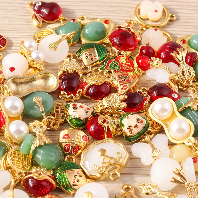 Tusember 10 Stück traditionelle chinesische Glücksbringer aus Jade für die Schmuckherstellung, Ohrringe, Halskette, Armband, DIY – Detail 2