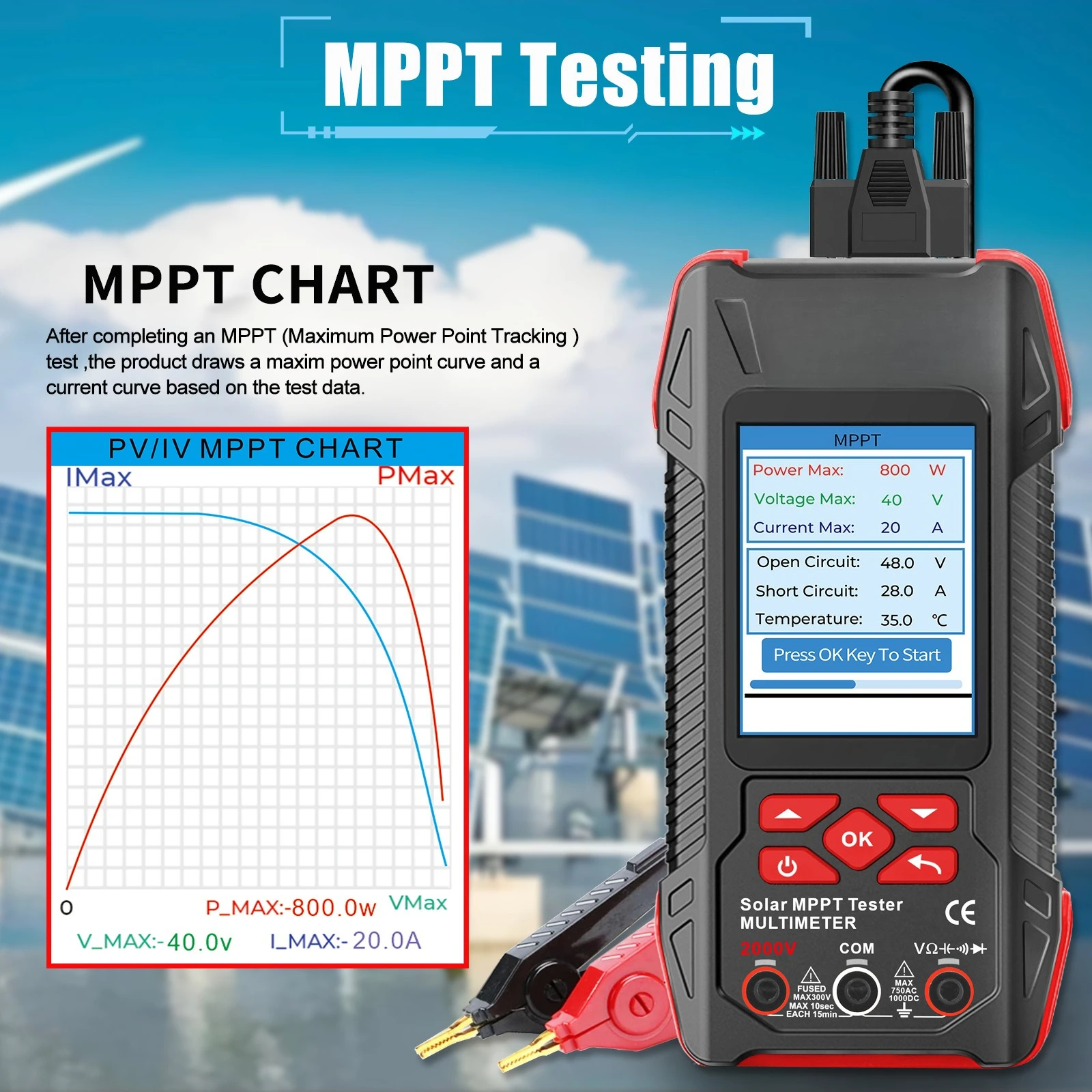 High Power MPPT PV Tester Solar Panel Detector Dot‑Matrix Screen with Curve Test Function