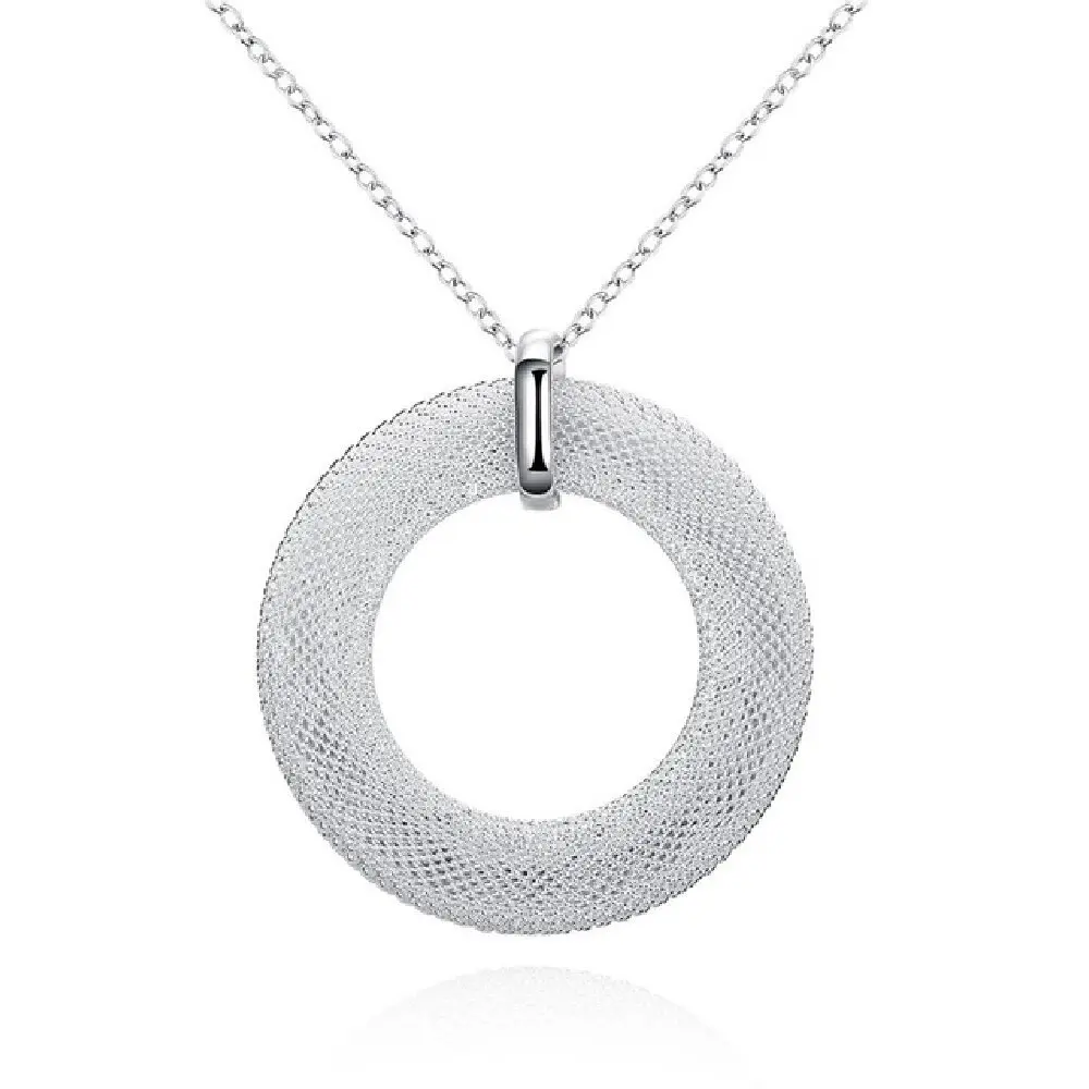 Japanese and Korean Personalized Versatile Style Plated 925 Silver Mesh Pendant with Fine Chain Women's Necklace Gift