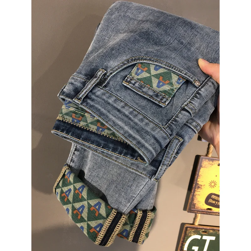 

Light luxury embroidered printed jeans, men's trendy small feet, 2025 spring/summer new casual slim fit pants