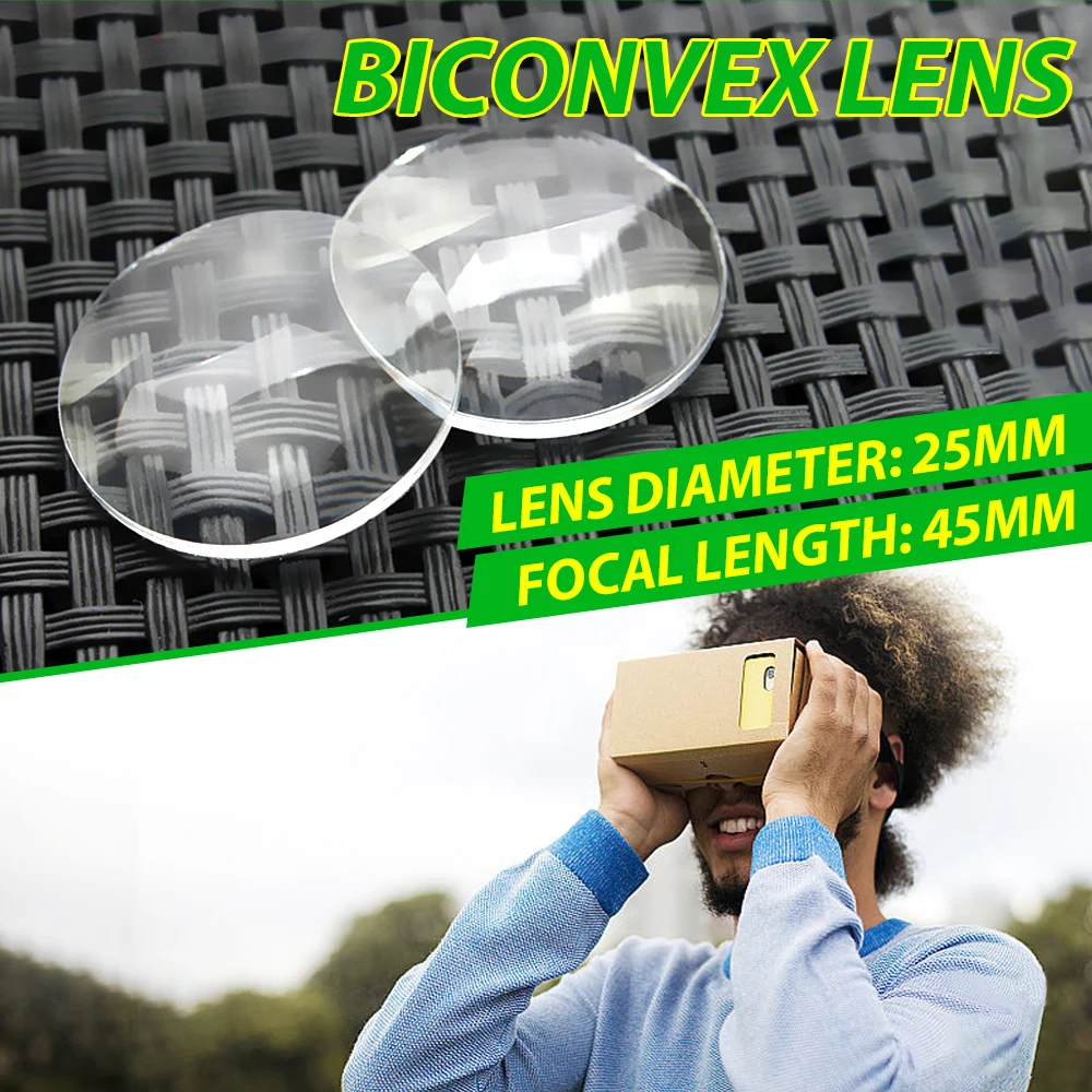 10 قطعة ضياء 25 مللي متر البعد البؤري 45 مللي متر BiConvex واضح عدسة محدبة زجاج عدسة لجوجل كرتون صندوق ثلاثية الأبعاد VR نظارات عدسة مكبرة