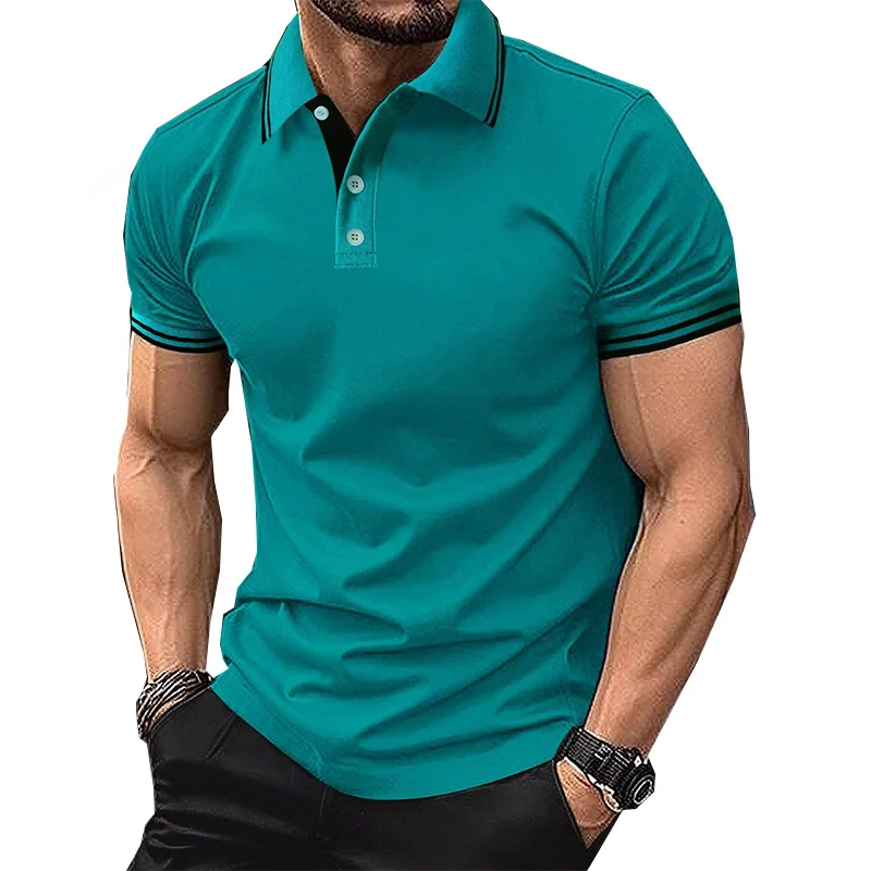 Men's Summer Fashion Short-Sleeve Polo Shirts Men's Apparel Lapel Sports Polo Tops Business Casual Tops