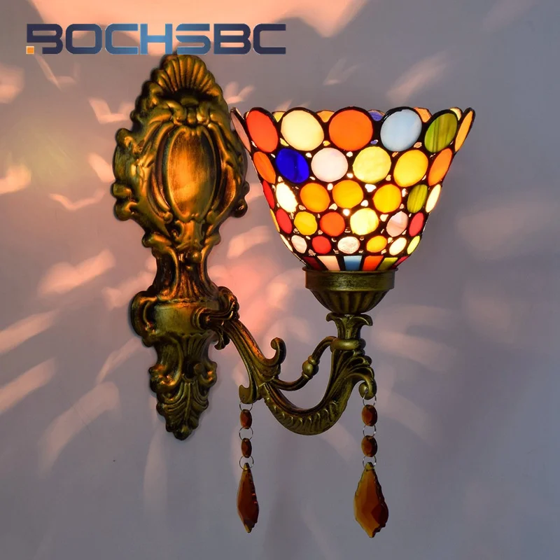 

BOCHSBC Tiffany style stained glass 6 inch Garden crystal wall lamp Dining room bedroom bed wall lamp corridor balcony LED decor