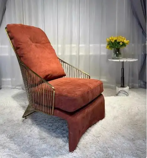 

Вилла Клуб Диван-кресло Одиночное итальянское минималистское промышленное кресло из нержавеющей стали Легкое роскошное кресло для отдыха Современное простое