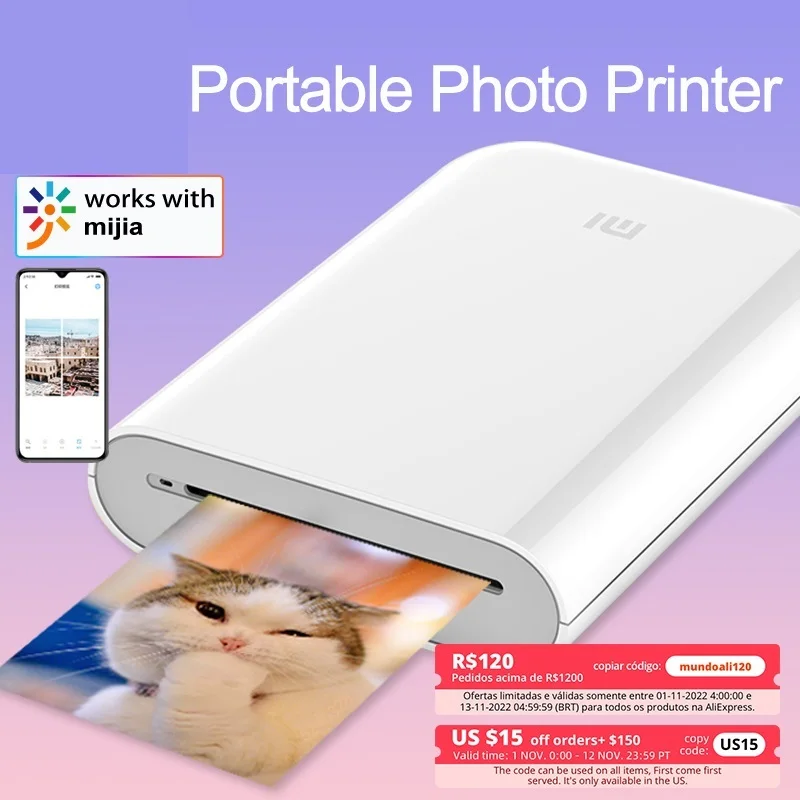 New Global Version Mini Portable Pocket Photo Printer Mijia ZINK 300 DPI Paper Self-adhesive Wireless BT Color Thermal Pri