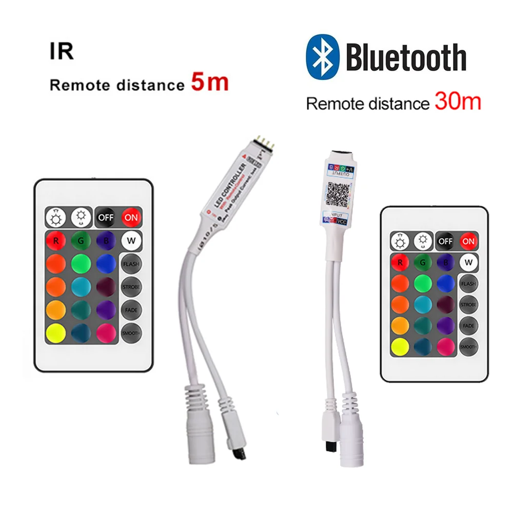 

RGB Controller DC5-24V Mini IR Bluetooth LED Controller with 24key 44key Remote Control for 5050 2835 RGB LED Strip Tape